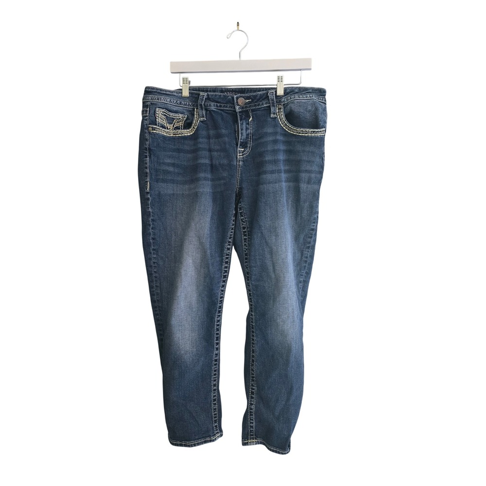 Vigoss‎ Heritage Fit Capri Jeans Blue Medium Wash Embroidered Size 16 L25 3801